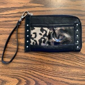 Nine West Faux Black&Animal Print Zip Around (2 sides) Wristlet. Roomy. Clean!  